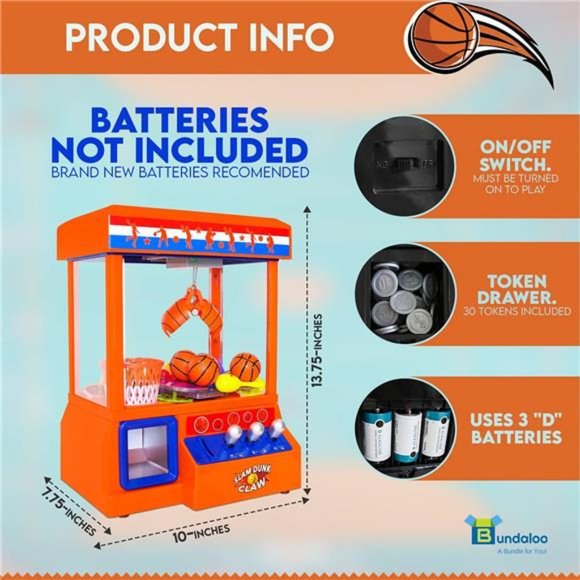 Slam Dunk Claw Machine - Miniature Candy Grabber for Kid with 3 Small Basketball - Picture 3 of 6